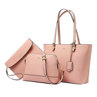 Imagem de Premium Lux Details Bolsa de ombro, bolsa transversal e carteira de pulso (conjunto de 3 - preto puro) bolsa de couro sintético com zíper., Biquíni rosa