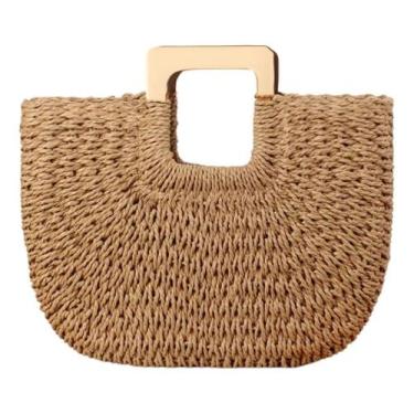 Imagem de Bolsa De Praia Feminina Palha Sintética Média Verão Elegante - Alwy