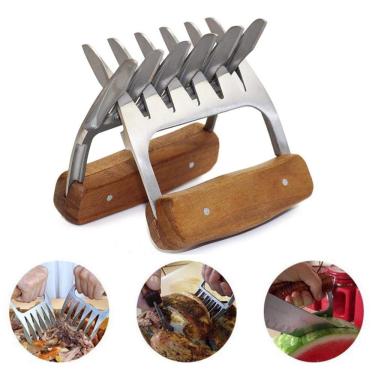 Imagem de Desfiador de garras de carne Uterstyle, pacote com 2 carnes de aço inoxidável para triturar, puxar, transportar, servir porco, peru, frango com cabo de madeira