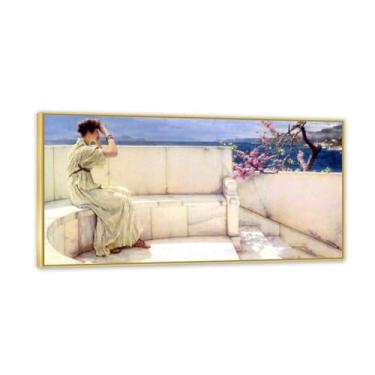 Imagem de MOBYAT Expectativas de moldura dourada por Lawrence Alma Tadema Prints, reprodução de pintura a óleo, impressão giclée em tela, arte de parede pronta para pendurar para decoração de quarto de casa. 80