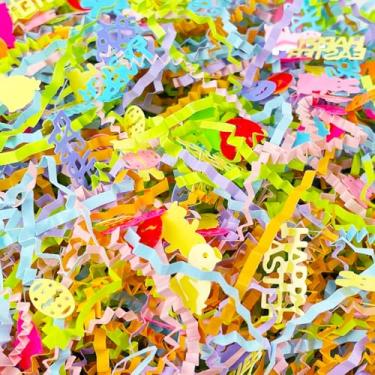 Imagem de Hikkcos Papel de corte enrugado de grama de Páscoa, pacote grande, grama de ráfia, multicor, reciclável, papel desfiado para caixa de presente de Páscoa, enchimento de cesta, verde, amarelo, roxo,