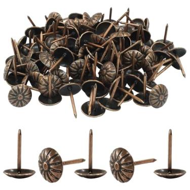 Imagem de Moicstiy 100 peças de tachas de estofamento antigas de 7/40.6 cm para móveis, tachas de metal para polegar, pregos de estofamento para decoração, cobre vermelho (11 x 16 mm)