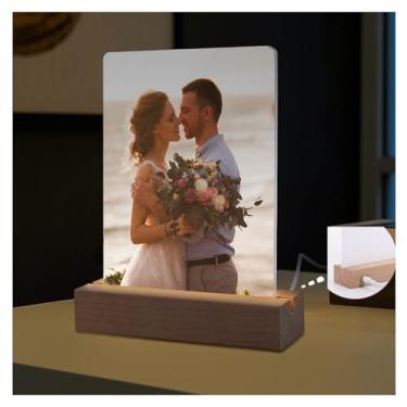 Imagem de Ahniiqo Pacote com 2 molduras de acrílico com sublimação de 12,7 cm x 17,8 cm, luzes noturnas em formato de coração, com luz colorida quente com suporte de madeira para impressão em máquina de prensa