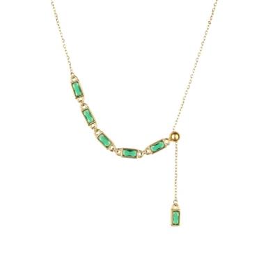 Imagem de TaYolnFaSo Colar em forma de Y em formato de esmeralda banhado a ouro 18 K com zircônia cúbica Y Lariat, joia de corte esmeralda, presente exclusivo para mulheres, Banhado a ouro, Zircônia cúbica