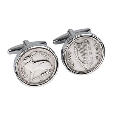 Imagem de Abotoaduras Worldcoincufflinks banhadas a ródio 64 anos 1956 Irish Threepence Coin Abotoaduras