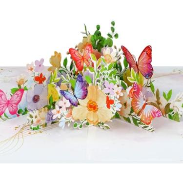 Imagem de D4DREAM 3D Flying Butterflies Pop Up Card - Flower Butterfly Mothers Day Valentines Day Birthday Gift with Envelope and Note Tag Best Wishes for Her Him Husband Wife Mom