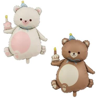 Imagem de 2 peças urso rosa fosco balão animal com chapéu grande urso marrom segurando vela de aniversário, bolo, crianças, selva, safári, zoológico, fazenda, aniversário, decoração de chá de bebê