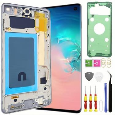 Imagem de LNONLS Tela de substituição para Galaxy S10 para Samsung Galaxy S10 tela LCD sensível ao toque digitalizador pantalla com kits de ferramentas de moldura sem impressão digital SM-G973U SG973F Prata