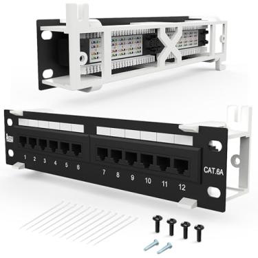 Imagem de PBAEGAV Patch Panel 12 Portas Cat6A Suporte de Parede Não Blindado Incluído Suporte 89D Instalação Vertical ou Horizontal Compatível com Cabeamento Cat5e e Cat6 RJ45 (CAT6A Patch Panel)