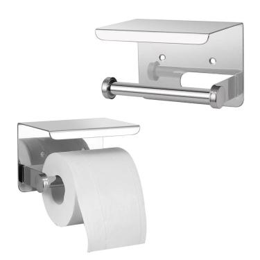 Imagem de Suporte Papel Higienico Inox Banheiro Lavabo Kit 2 unidades Prateleira Porta Objeto Celular Apoio Parede Resistente Multiuso Organizaçao