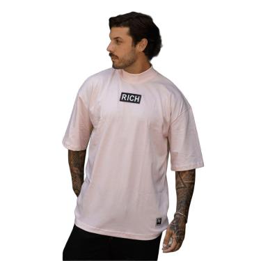 Imagem de Camiseta Oversized Gola Alta Black White Streetwear Confortavel Masculina Rosa-Masculino