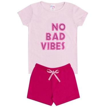Imagem de Conjunto de Verão Infantil Feminino Blusa Rosa e Shorts Vibes Rosa - K