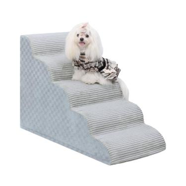 Imagem de Escadas para cães Vfrog Curved de 5 degraus para camas altas de 56 cm de altura com espuma