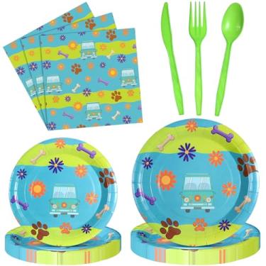 Imagem de Zhehao Conjunto de talheres descartáveis com tema de carro misterioso, 208 peças, inclui 48 pratos, 40 guardanapos, 40 conjuntos de facas de plástico, garfos e colheres para artigos de festa de