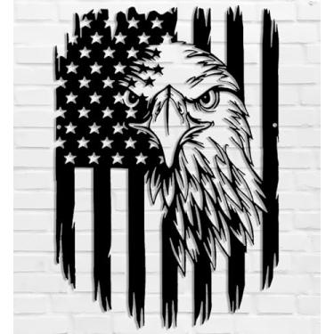Imagem de Benziso Arte de parede de metal águia americana, decoração de parede com bandeira americana, placa de parede de águia metálica, bandeira do dia da independência de 4 de julho, presente patriótico,