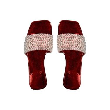 Imagem de Verdusa Sandália feminina com franja aberta e bico aberto para o verão, Vermelho, 36