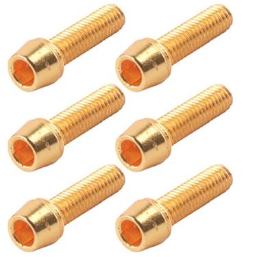 Imagem de plplaaoo 6 parafusos de haste de liga M5 x 18 mm parafusos hexagonais cônicos para bicicletas de montanha e estrada com arruela incluída parafusos de fone de ouvido com tampa superior vermelha (cartão