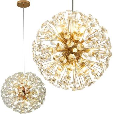 Imagem de Luminária Pendente 30cm Dente de Leão 126 Cristais 6 x G9 Dourada Lust