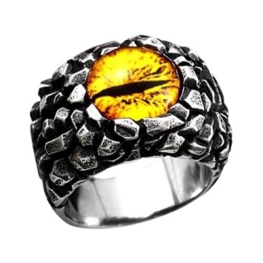 Imagem de ZMY Home Anéis masculinos de aço inoxidável, anel de caveira punk demoníaco com olho turco para homens, Metal, Sem Pedra Preciosa