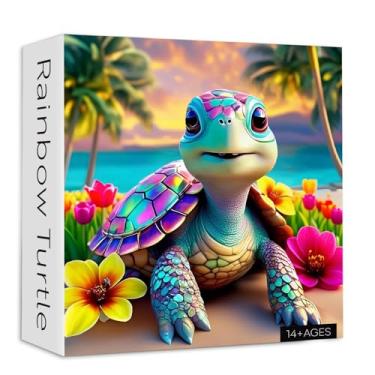 Imagem de Rainbow Turtle Puzzles for Adults 1000 Pieces, PICKFORU Summer Turtle Beach Jigsaw Puzzle, Impossible Challenging Seaside Flower Animal Theme as Home Decor