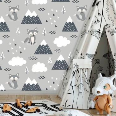 Imagem de Papel De Parede Autocolante Baby Raposa E Montanhas - Inove Papéis de 