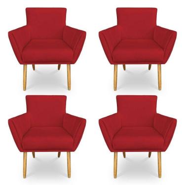 Imagem de Kit 4 Poltronas Decorativa Leticia Suede Vermelho Pés Palito Castanho - Pallazio