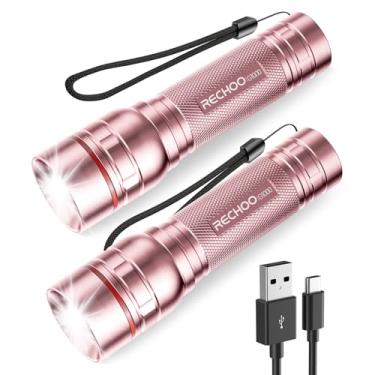 Imagem de Lanternas recarregáveis de alto lúmens, luz de flash super brilhante G1000, pacote com 2, pequena lanterna de LED com zoom com 3 modos de iluminação, lanternas portáteis para acampamento essenciais,