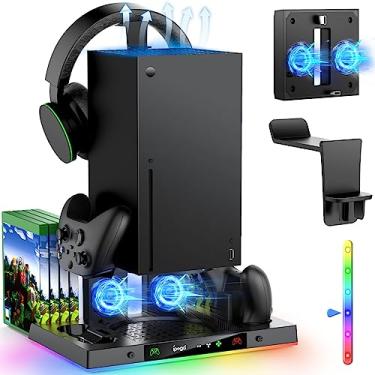 Imagem de Upgraded RGB Cooling Fan Charging Station for Xbox Series X Console & Controller, Wireless Dual Charger Dock & Cooler System Stand with 15 Colorful Light Modes for Xbox Series X & Accessories Storage