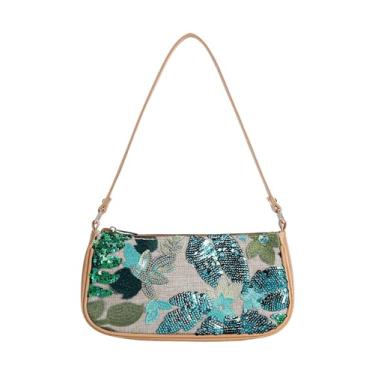 Imagem de Verdusa Bolsa feminina floral quadrada de lantejoulas com alça superior nas axilas, Multicolorido-C, One Size, Macio