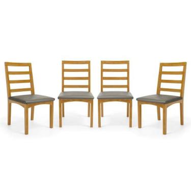 Imagem de Kit Com 4 Cadeiras Cecília Madeira Maciça Assentos Estofados Para Mesa