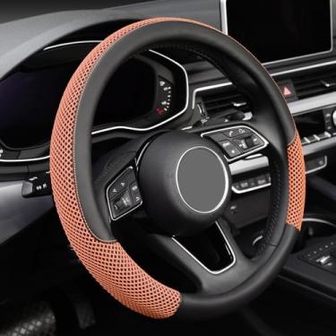 Imagem de KAFEEK Capa de volante, universal de 38 cm, viscose de couro de microfibra, respirável, antiderrapante, quente no inverno e fresco no verão, preto e marrom