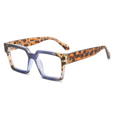 Imagem de Armação de óculos de sol colorida da moda, feminina, com dobradiça de mola, anti-luz azul, masculina, leopardo, armação retrô (leopardo azul)