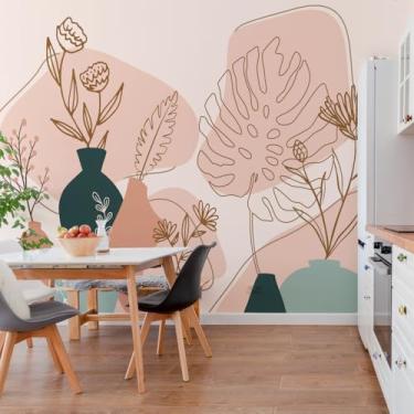 Imagem de Papel de Parede Floral Boho Folhagem Terroso com Vasos 9m²