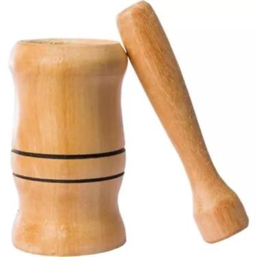 Imagem de Pilão De Madeira Com Socador de Alho Para Tempero