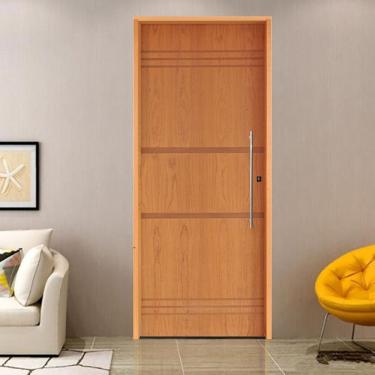 Imagem de Kit Porta De Madeira Pivotante 210X92Cm Batente 14Cm Fechadura 803 Rolete Externa 7 Imbuia