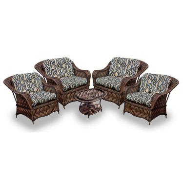 Imagem de Conjunto De Poltronas Fibra Sintética Naja - 4 Poltronas + 1 Mesa Centro - Tecido Corda Náutica