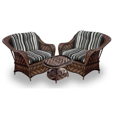 Imagem de Conjunto De Poltronas Fibra Sintética Naja - 2 Poltronas + 1 Mesa Centro - Tecido Illimani Preto