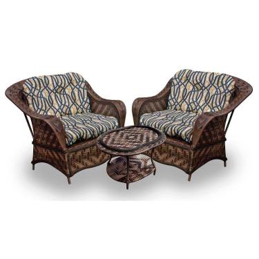 Imagem de Conjunto De Poltronas Fibra Sintética Naja - 2 Poltronas + 1 Mesa Centro - Tecido Corda Náutica