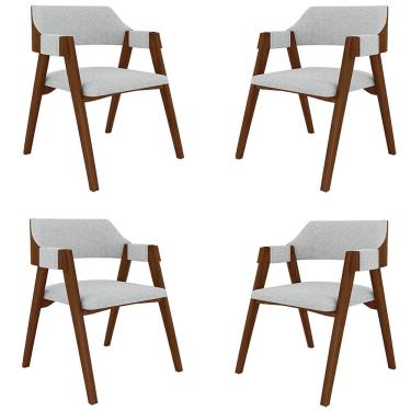 Imagem de Kit 4 Cadeiras Sala De Jantar E Jogos Carteados Madeira Maciça Poker Linho Cinza-imbuia G42 - Gran Belo