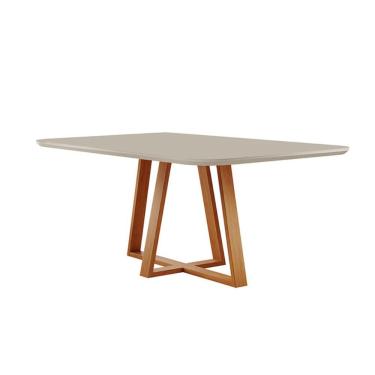 Imagem de Mesa De Jantar Florença Madeira Maciça 160x90cm Tampo Retângular Vidro Móveis Minas Cor Off White