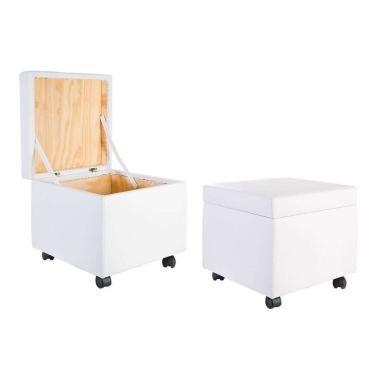 Imagem de Puff Bau 40cm X 40cm X 40cm Courino Com Rodizios Branco