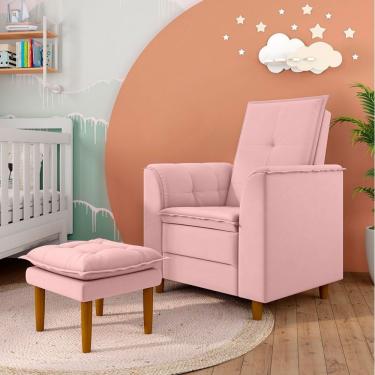 Imagem de Poltrona Decorativa Amamentação Reforçada E Puff Alice Suede rosa
