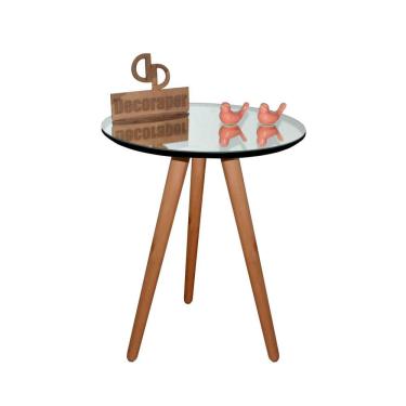 Imagem de Mesa De Canto Pés Palito Amadeirado Com Espelho 60cm Preto 60cm