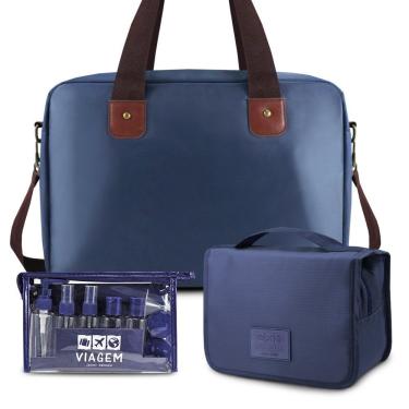 Imagem de Kit Bolsa De Viagem + Necessaire + Frascos De Viagem 10 Peças Azul