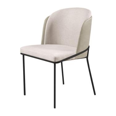 Imagem de Cadeira Aurora Linho Bege Couro Pérola Metal Pretro