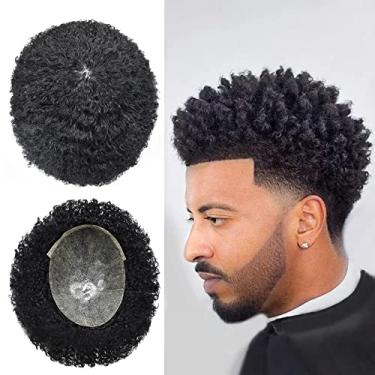 Imagem de Generic Peruca Afro Para Homens Negros, Sistema De Cabelo Brasileiro Cacheado, Unidade Injeção Totalmente Em Pu (8'' X 10'' (10 Mm), 1B#, Preto Natural)