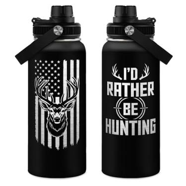 Imagem de Garrafa térmica de aço inoxidável I'd Rather Be Hunting - 946 ml com tampa de canudo - Presentes de caça para homens, pai, marido, papai; perfeita para aniversário, Natal, Dia dos Pais