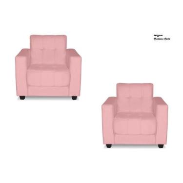 Imagem de Kit Poltronas Estofadas Verona Suede - Renascer Decor,  Rosa Bebê