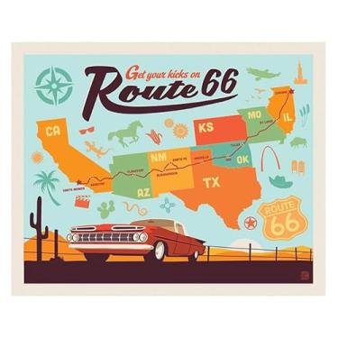 Imagem de Painel de mapa Riley Blake Route 66 "Get Your Kicks – Painel de tecido impresso digitalmente 91.4 cm x 109.2 cm para acolchoamento, vestuário e decoração de casa
