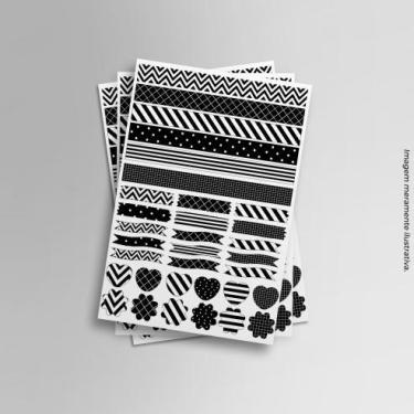 Imagem de Cartela de Adesivos Washi Tape Preto e Branco - PRESENTE-BRINDE